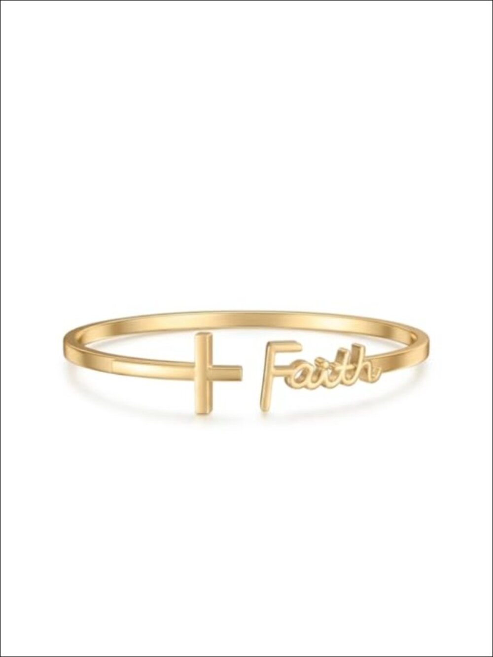 14K Gold Faith Cross Bangle Sideways Cross Cuff Bracelet Christian Jewelry for